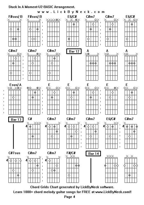 Chord Grids Chart of chord melody fingerstyle guitar song-Stuck In A Moment-U2-BASIC Arrangement,generated by LickByNeck software.